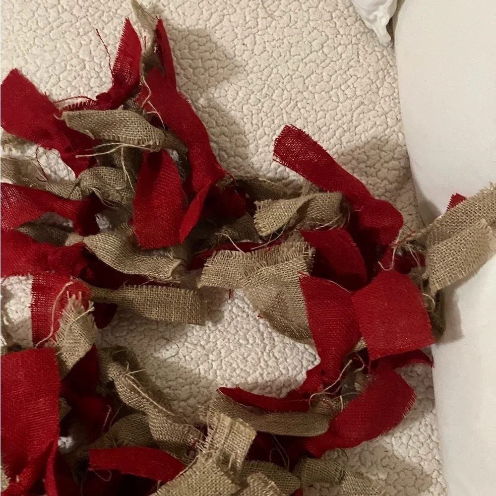 Large Red & Brown Burlap Christmas Garland 6 ft NEW